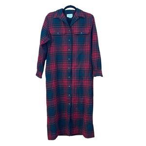 Lands' End Red and Green Plaid Wool Shirt Dress